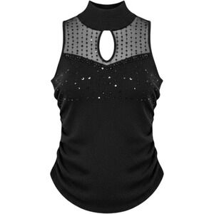 Cable & Gauge Womens Black Metallic Knit Mock Neck Sequin Mesh Top Medium